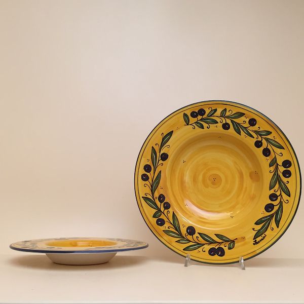 SET OF FRUIT OR DESSERT PLATES OF CM. 23 DIAMETER, OLIVO FONDO GIALLO